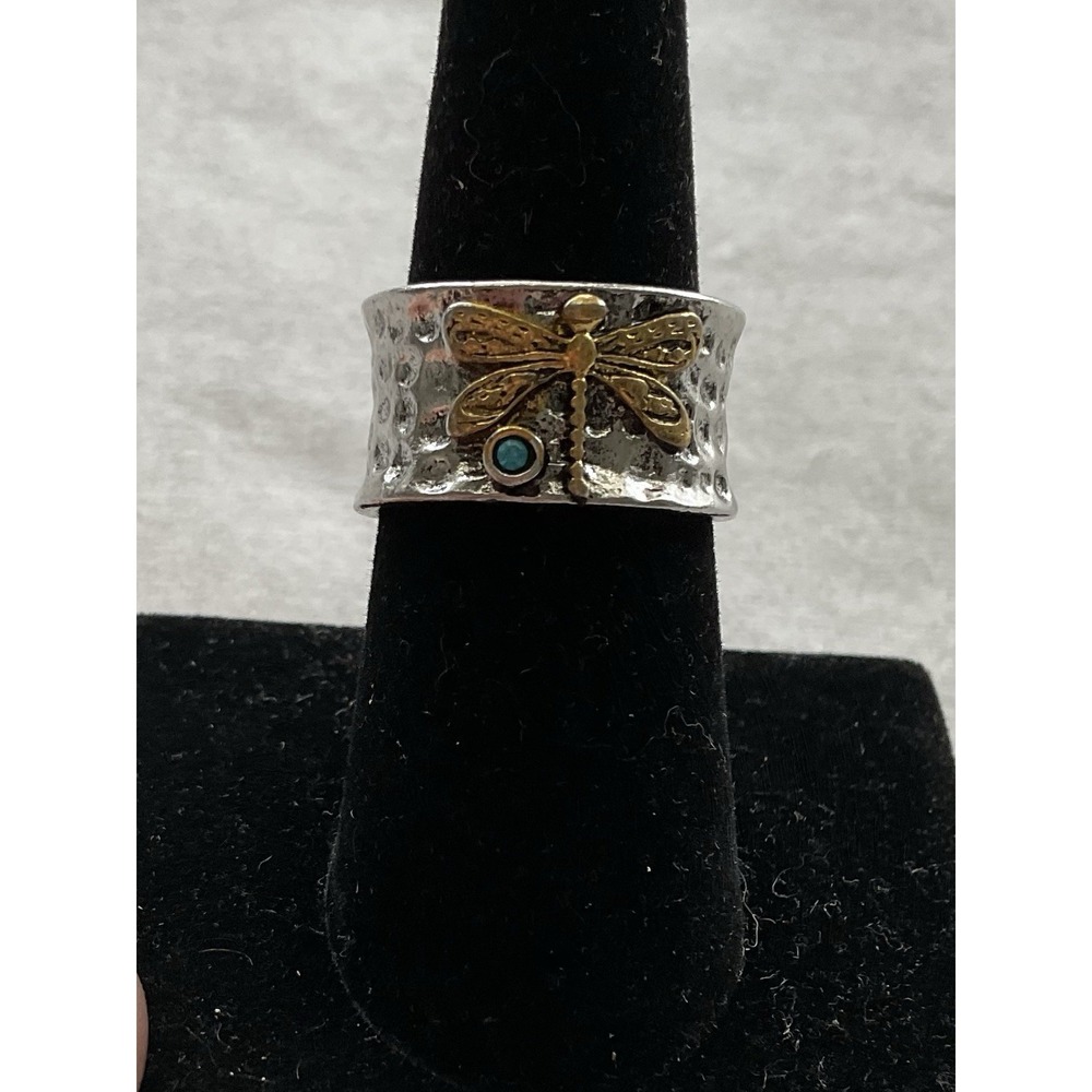 925 Sterling Silver Boho Ring Dragonfly Wide Band Size 7 Vintage